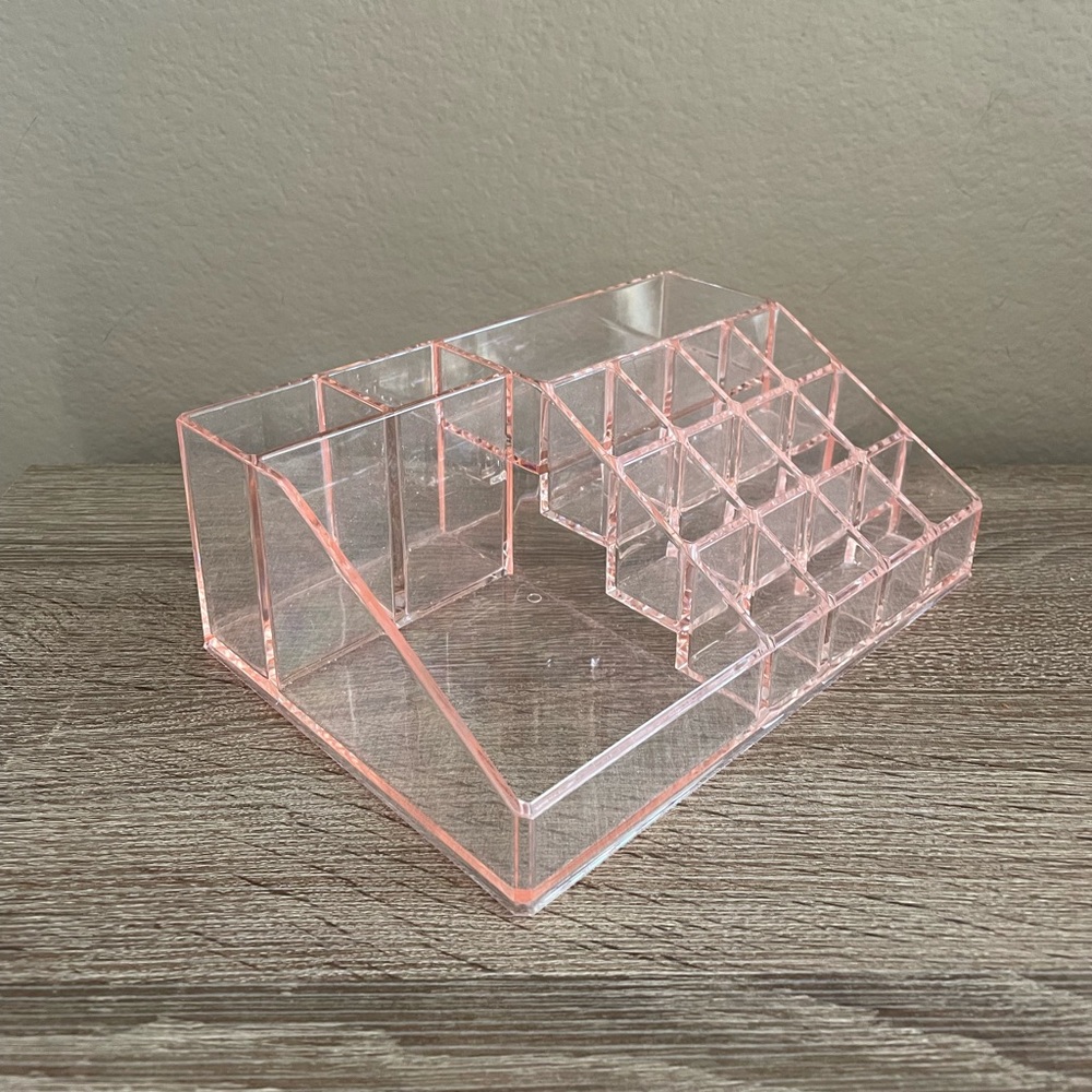 Pink acrylic makeup organizer